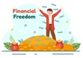 Financial Freedom Vector Illustration with Coins and Dollar to Save Money, Investment, Eliminate Debt, Expenses and Passive Income