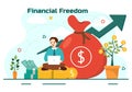 Financial Freedom Vector Illustration with Coins and Dollar to Save Money, Investment, Eliminate Debt, Expenses and Passive Income