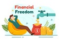 Financial Freedom Vector Illustration with Coins and Dollar to Save Money, Investment, Eliminate Debt, Expenses and Passive Income