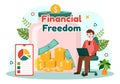 Financial Freedom Vector Illustration with Coins and Dollar to Save Money, Investment, Eliminate Debt, Expenses and Passive Income