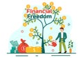 Financial Freedom Vector Illustration with Coins and Dollar to Save Money, Investment, Eliminate Debt, Expenses and Passive Income