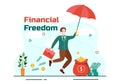 Financial Freedom Vector Illustration with Coins and Dollar to Save Money, Investment, Eliminate Debt, Expenses and Passive Income