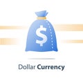 Financial fund, money sack, dollar currency bag, fast loan, easy cash