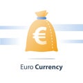 Financial fund, money sack, euro currency bag, fast loan, easy cash