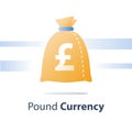 Financial fund, money sack, pound currency bag, fast loan, easy cash