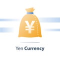 Financial fund, money sack, yen currency bag, fast loan, easy cash