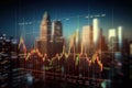 Financial graph on abstract city background. Investment and trade concept. Double exposure, Investment concept with stock market