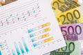 Financial graphics with euro banknotes