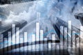 Financial graphs and charts on blurred business center background. Invesment and trading concept Royalty Free Stock Photo