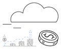Financial Growth and Cloud Computing Symbolized by Coins and Cloud Outline Royalty Free Stock Photo
