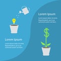 Financial growth concept. Business infographic template. Flower pot, light bulb idea, watering can, dollar tree plant. Flat design Royalty Free Stock Photo