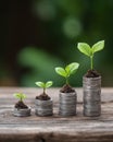 Financial Growth Concept with Coin Stack and Plant Royalty Free Stock Photo