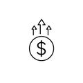 Financial growth icon, increasing money limit, income. Concept for banking icon in flat outline design. Isolated on white