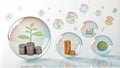 Financial growth and investment concepts with coins and bubbles Royalty Free Stock Photo