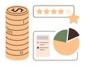 Financial Growth with Star Rating, Survey Checklist, and Pie Chart Analytics Visualization Royalty Free Stock Photo