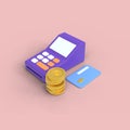 Financial icon concept. money management, calculating financial risk, calculator with coins stack. 3d render illustration Royalty Free Stock Photo