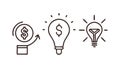 Financial Idea Evolution Light Bulbs with Dollar Sign, vector design Generative AI Royalty Free Stock Photo
