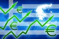 Financial increase in Greece green arrows euro currency symbol concept news background