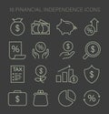 Financial Independence icons set. Essential assets and investments guide.