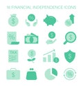 Financial Independence icons set. Essential assets and investments guide.