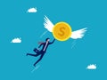 Financial independence. Inflation. Businessman flying with flying coins. Business and investment concept Royalty Free Stock Photo