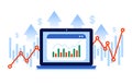 Financial infographics charts growth arrows and laptop computer icon