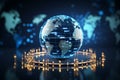 Financial insight 3D rendering of digital earth with dynamic graph