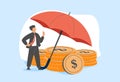 Financial insurance. Character protects finances by insurance against loss of money. Business and finance concept.