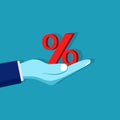 Financial interest rates. male hand holding interest rate percentage icon