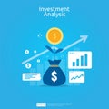 Financial investment analysis concept for business marketing strategy banner. Return on investment ROI vision with graph chart.