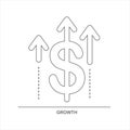 Financial and investment growth icon. Dollar sign with arrow increase moving up