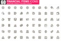 Financial items thin line icon set.