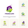 Financial with leaf Logo Design Concept. Green Finance logo Template Vector Icon Royalty Free Stock Photo