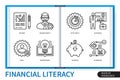 Financial literacy infographics linear icons collection