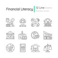 Financial literacy linear icons set