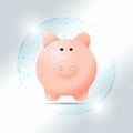 Financial management concept with piggy bank protected in polygonal sphere shield