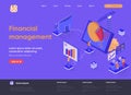Financial management isometric landing page. Data analysis and strategy planning isometry concept. Business forecasting and risk Royalty Free Stock Photo