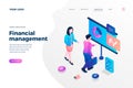 Financial management isometric landing page template financier analysing market trends