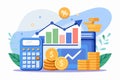 Financial management tools emphasize calculating risks and maximizing investments with charts and calculations in a modern, Royalty Free Stock Photo