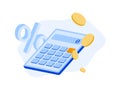 Financial Management with Zero Percent Commission. Economic Recession and Interest Rate Burden. Calculator, Coins and