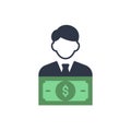 Financial Manager. Money management icon with research sign, explore, find, inspect symbol Royalty Free Stock Photo