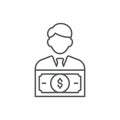 Financial Manager. Money management icon with research sign, explore, find, inspect symbol Royalty Free Stock Photo