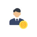 Financial Manager. Money management icon with research sign, explore, find, inspect symbol Royalty Free Stock Photo