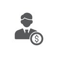 Financial Manager. Money management icon with research sign, explore, find, inspect symbol Royalty Free Stock Photo