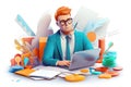 Financial manager during the work 3d colorful illustration - Generative AI.