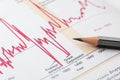 Financial market chart , gray pencil. selective focus Royalty Free Stock Photo