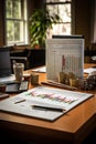 Financial Market Trends: A Detailed Analysis on a Polished Mahogany Desk