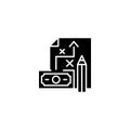 Financial marketing strategy black icon concept. Financial marketing strategy flat vector symbol, sign, illustration.