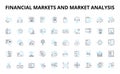 Financial markets and market analysis linear icons set. Stocks, Bonds, Commodities, Investments, Trading, Derivatives