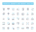 Financial markets and market analysis linear icons set. Stocks, Bonds, Commodities, Investments, Trading, Derivatives